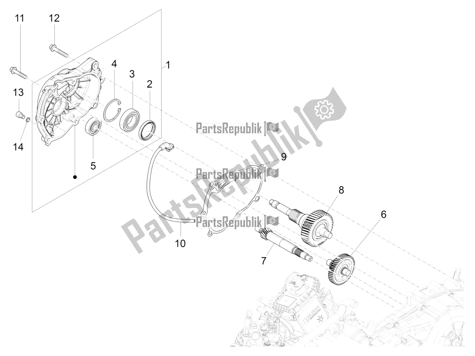 All parts for the Reduction Unit of the Vespa GTV 300 HPE SEI Giorni IE ABS Apac 2020