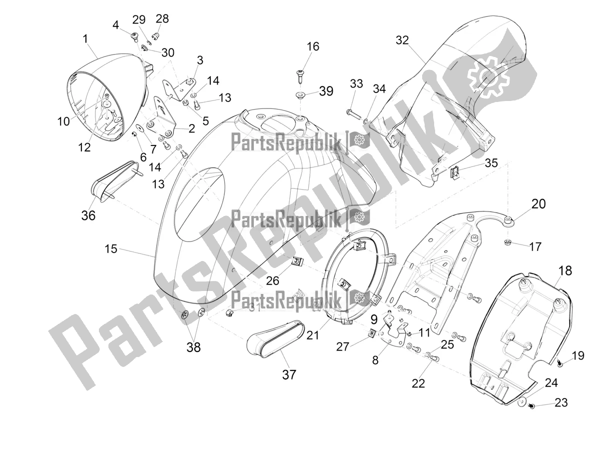 Todas las partes para Carcasa De La Rueda - Guardabarros de Vespa GTV 300 HPE SEI Giorni IE ABS Apac 2020