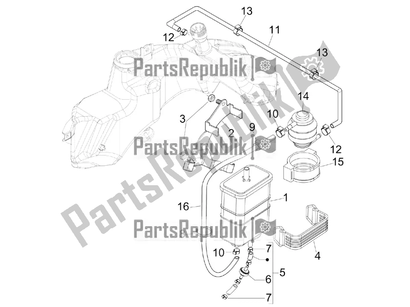 Todas las partes para Sistema Antipercolación de Vespa GTV 300 HPE SEI Giorni IE ABS Apac 2021