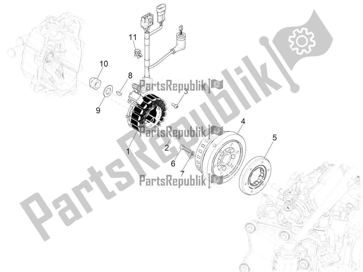 All parts for the Flywheel Magneto of the Vespa GTV 300 HPE SEI Giorni IE ABS Apac 2021