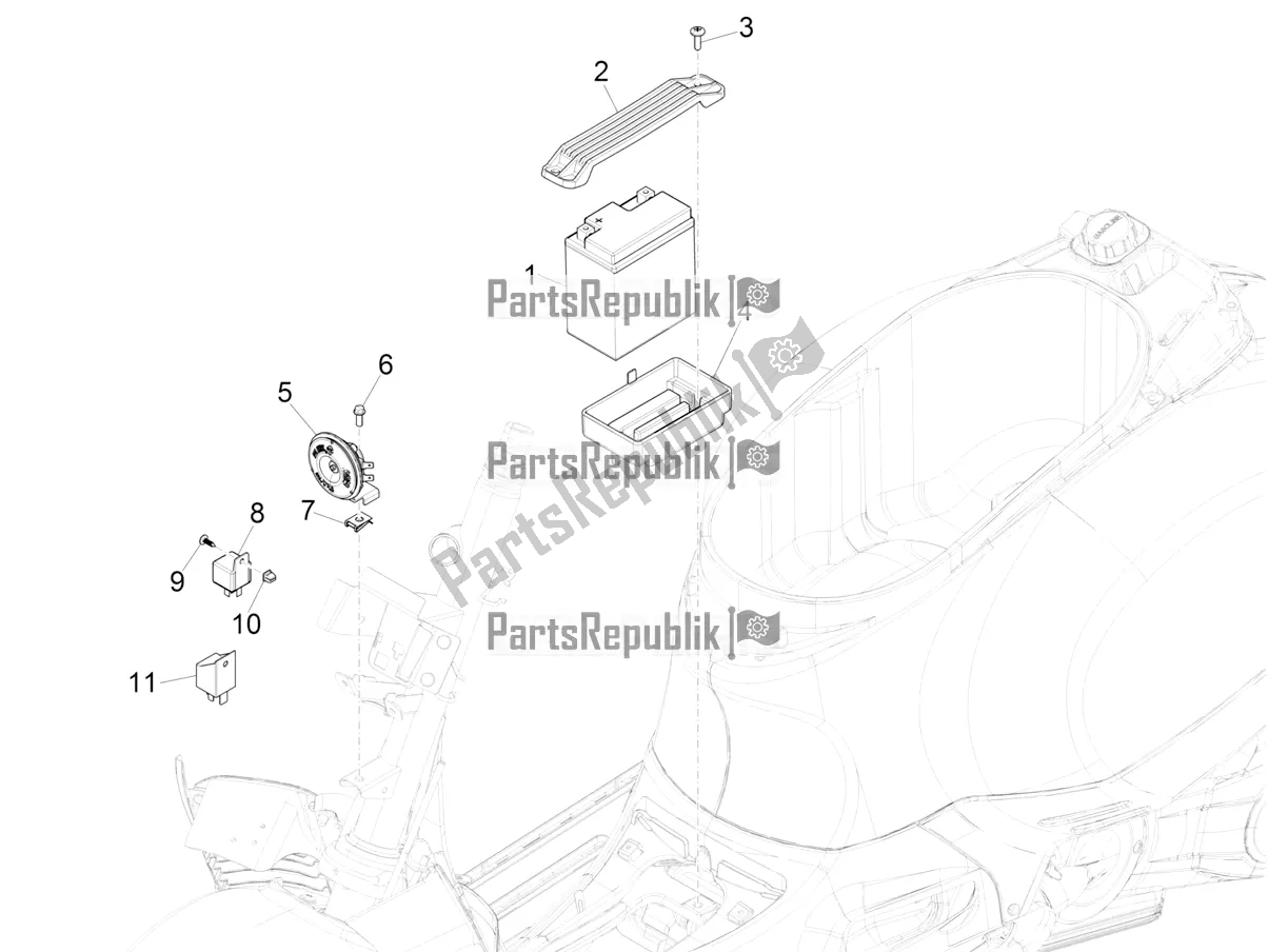 Todas as partes de Interruptores De Controle Remoto - Bateria - Buzina do Vespa GTV 300 HPE SEI Giorni IE ABS Apac 2021