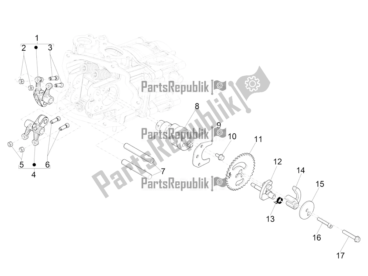 All parts for the Rocking Levers Support Unit of the Vespa GTV 300 HPE SEI Giorni IE ABS Apac 2021