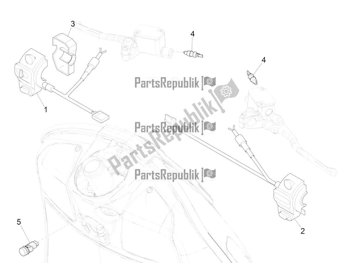 Todas as partes de Seletores - Interruptores - Botões do Vespa GTV 300 HPE SEI Giorni IE ABS Apac 2021