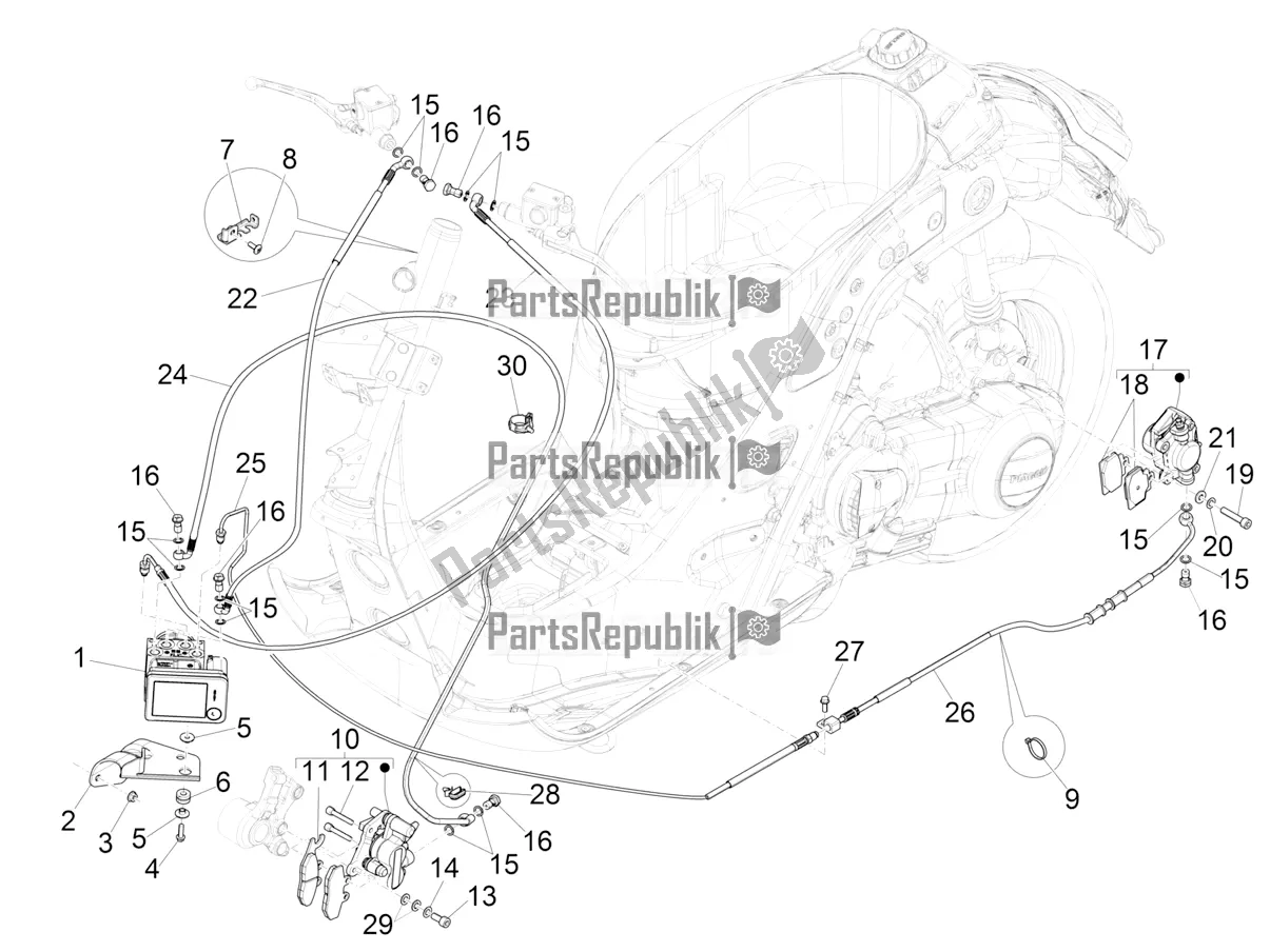 Tutte le parti per il Sistema Frenante Abs del Vespa GTV 300 HPE SEI Giorni IE ABS Apac 2022