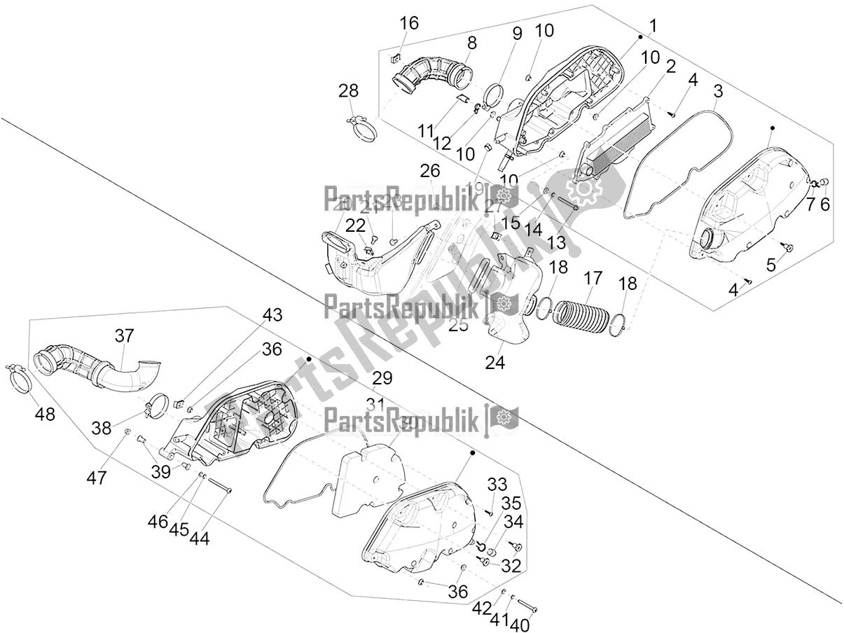 Toutes les pièces pour le Filtre à Air du Vespa GTV 300 HPE SEI Giorni IE ABS Apac 2022