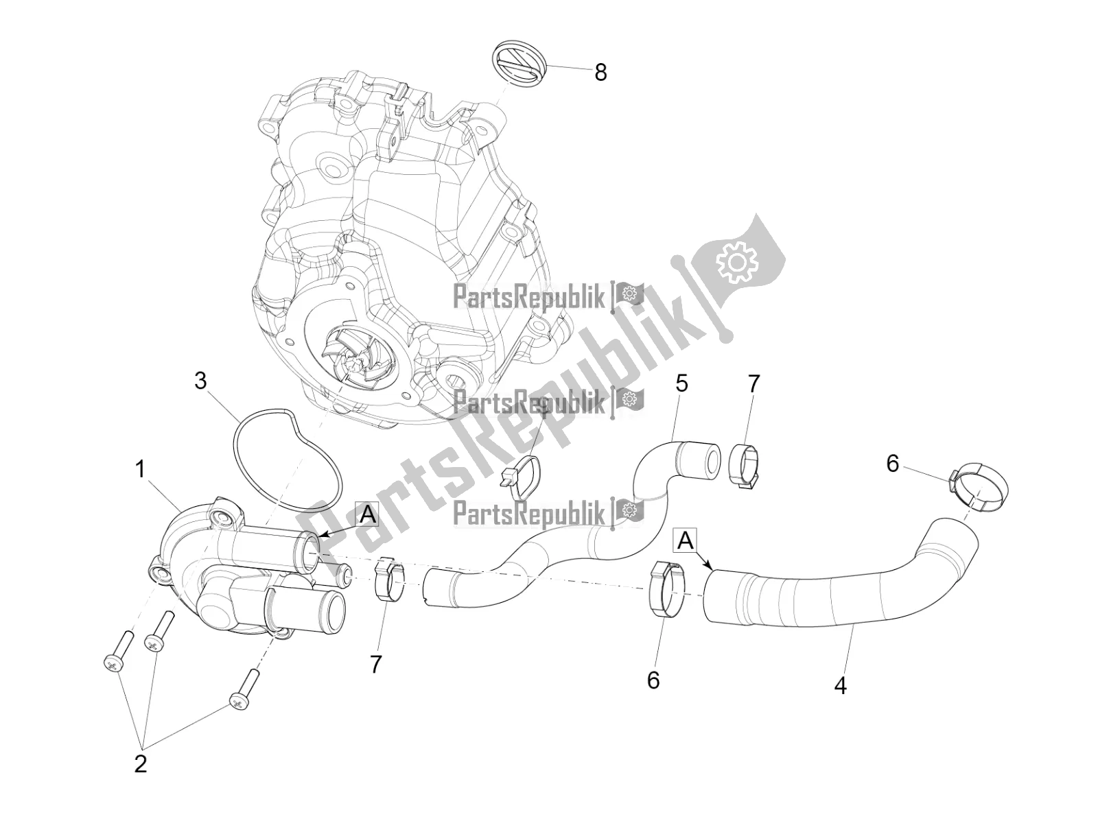 Alle onderdelen voor de Koelere Pomp van de Vespa GTV 300 HPE SEI Giorni IE ABS Apac 2022