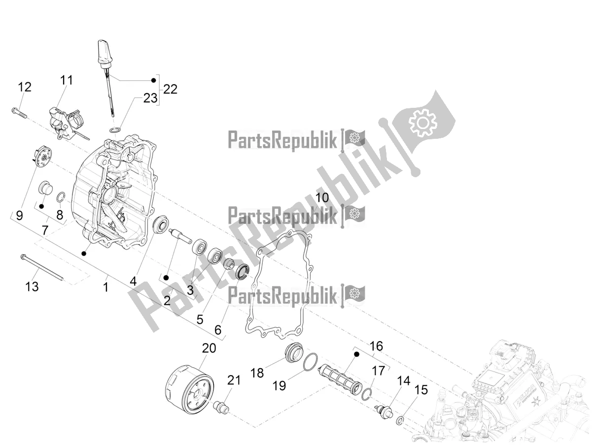 Toutes les pièces pour le Couvercle Magnéto Volant - Filtre à Huile du Vespa GTV 300 HPE SEI Giorni IE ABS Apac 2022