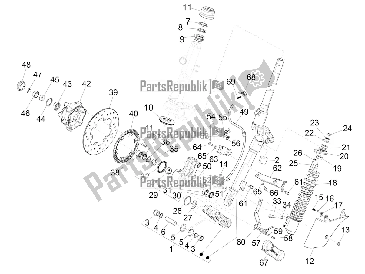 All parts for the Fork/steering Tube - Steering Bearing Unit of the Vespa GTV 300 HPE SEI Giorni IE ABS Apac 2022