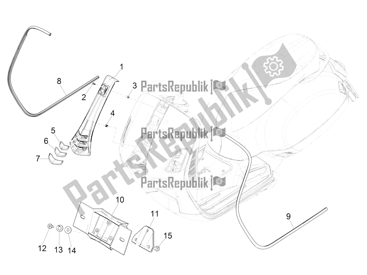 All parts for the Front Shield of the Vespa GTV 300 HPE SEI Giorni IE ABS Apac 2022