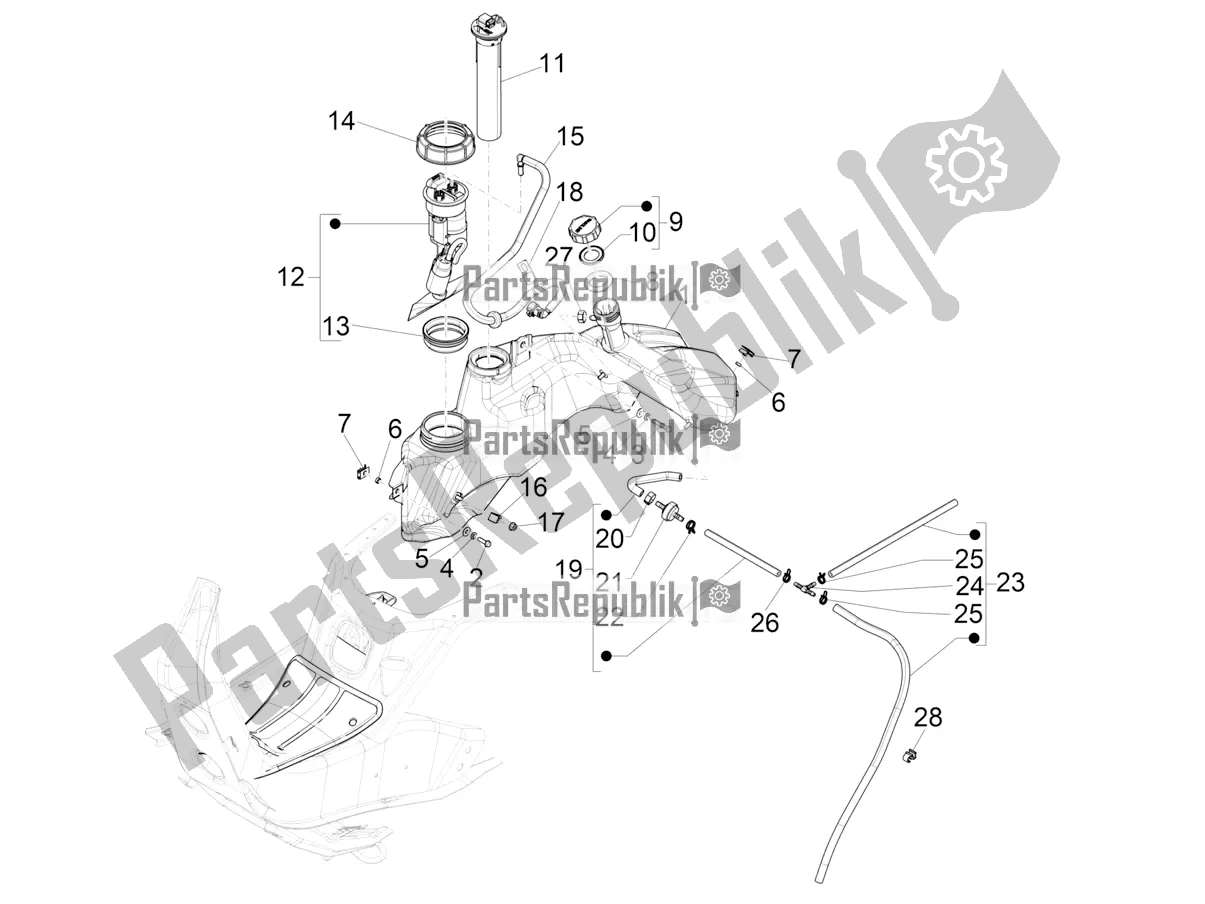 Alle onderdelen voor de Benzinetank van de Vespa GTV 300 HPE SEI Giorni IE ABS Apac 2022