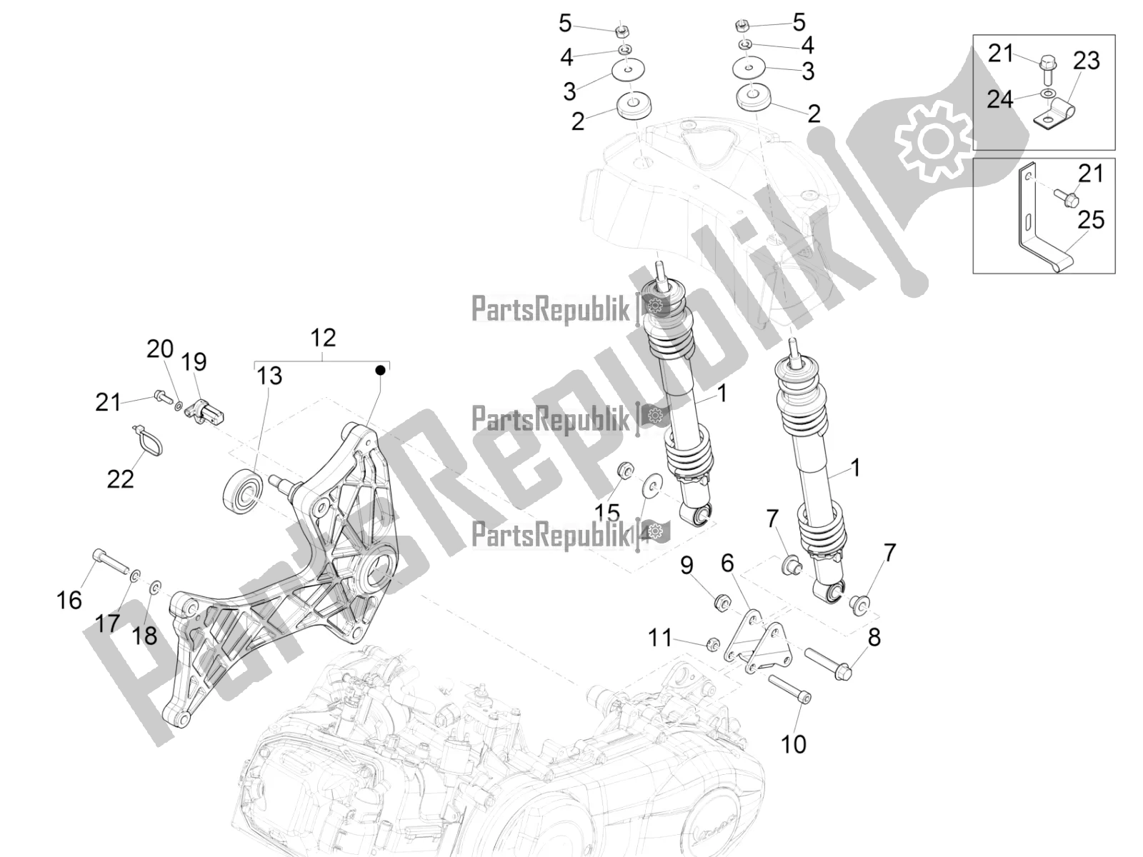 Todas las partes para Suspensión Trasera - Amortiguador / S de Vespa GTV 300 HPE SEI Giorni IE ABS Apac 2022