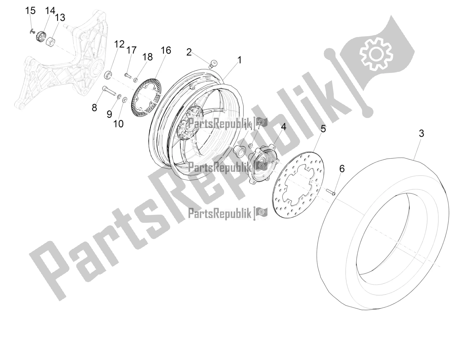 Todas las partes para Rueda Trasera de Vespa GTV 300 HPE SEI Giorni IE ABS Apac 2022