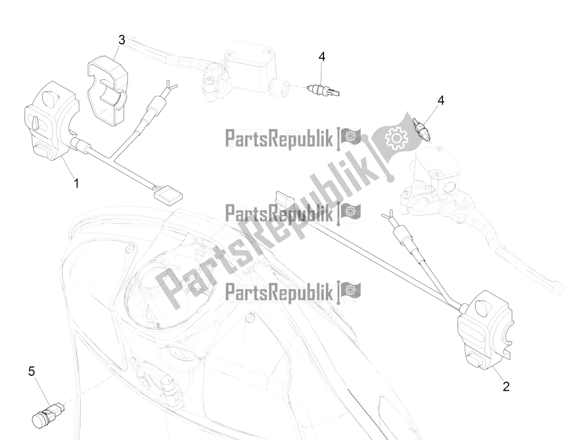 Alle onderdelen voor de Keuzeschakelaars - Schakelaars - Knoppen van de Vespa GTV 300 HPE SEI Giorni IE ABS Apac 2022