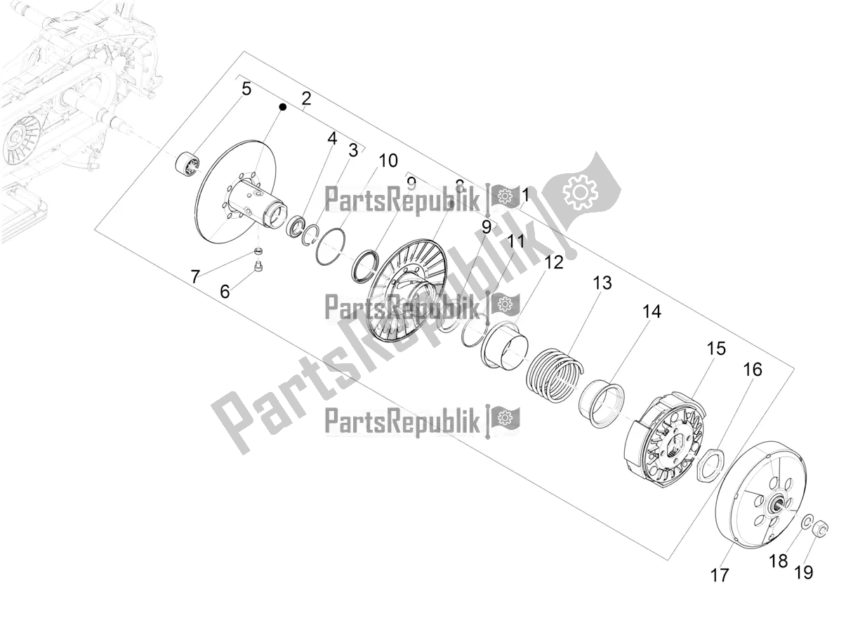 Tutte le parti per il Puleggia Condotta del Vespa GTV 300 HPE SEI Giorni IE ABS E4 2019