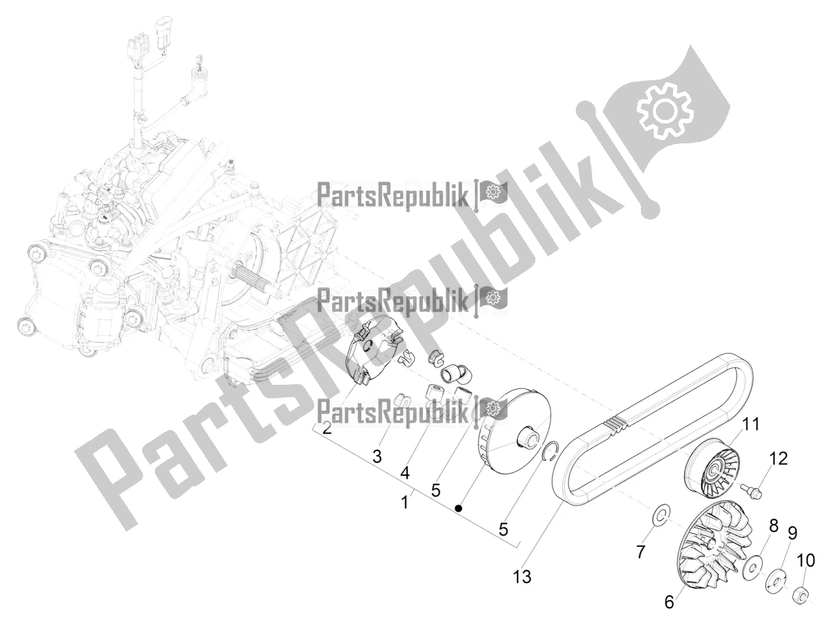 All parts for the Driving Pulley of the Vespa GTV 300 HPE SEI Giorni IE ABS E4 2019