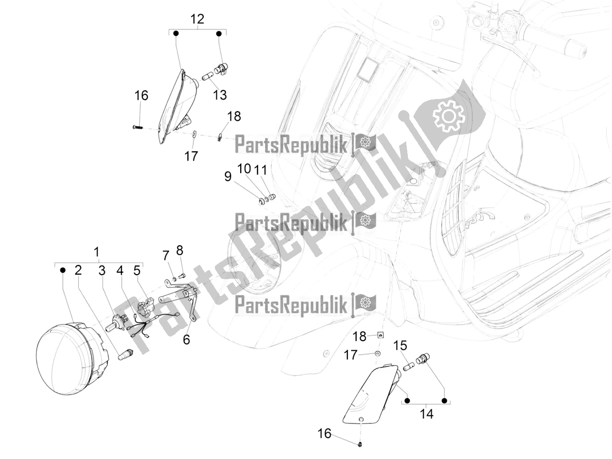 Toutes les pièces pour le Phares Avant - Clignotants du Vespa GTV 300 HPE SEI Giorni IE ABS E4 2019