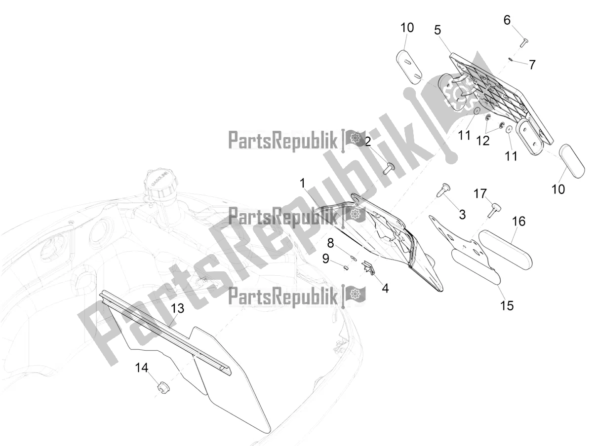 Toutes les pièces pour le Capot Arrière - Protection Contre Les éclaboussures du Vespa GTV 300 HPE SEI Giorni IE ABS E4 2019