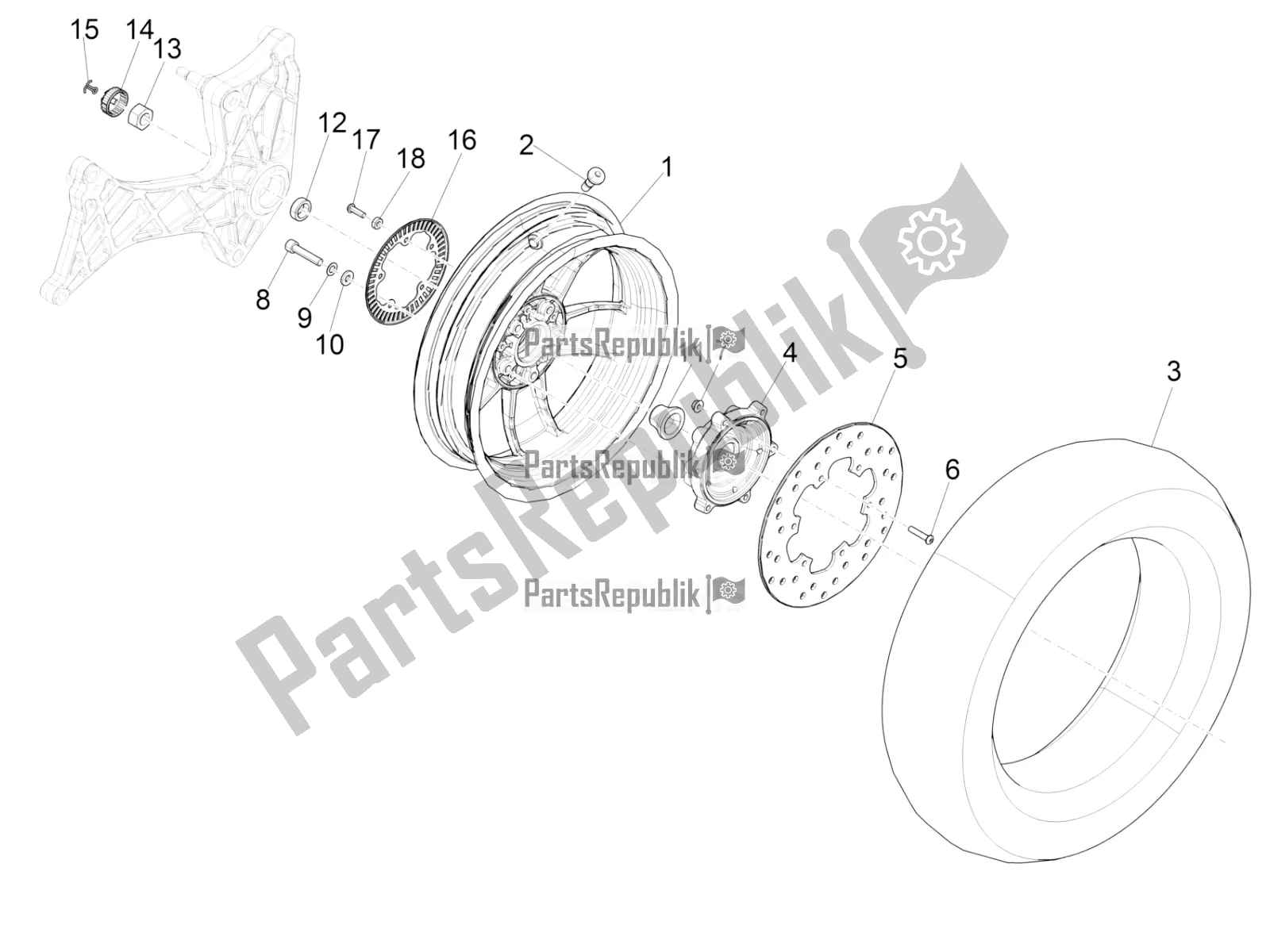 Toutes les pièces pour le Roue Arrière du Vespa GTV 300 HPE SEI Giorni IE ABS E4 2019