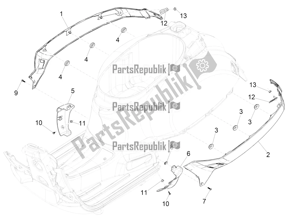 Tutte le parti per il Coperchio Laterale - Spoiler del Vespa GTV 300 HPE SEI Giorni IE ABS E4 2019