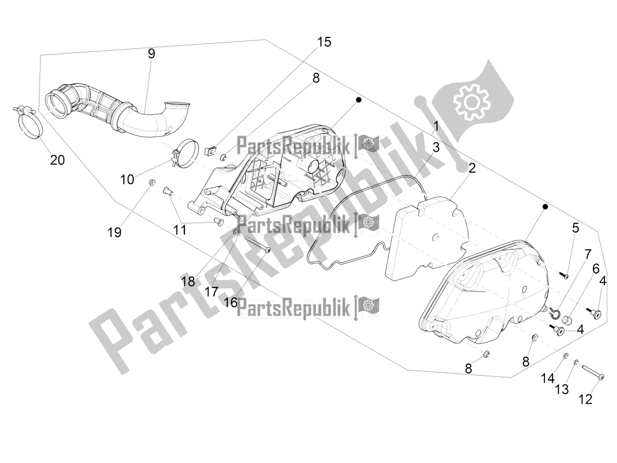 Toutes les pièces pour le Filtre à Air du Vespa GTV 300 HPE SEI Giorni IE ABS E4 2020