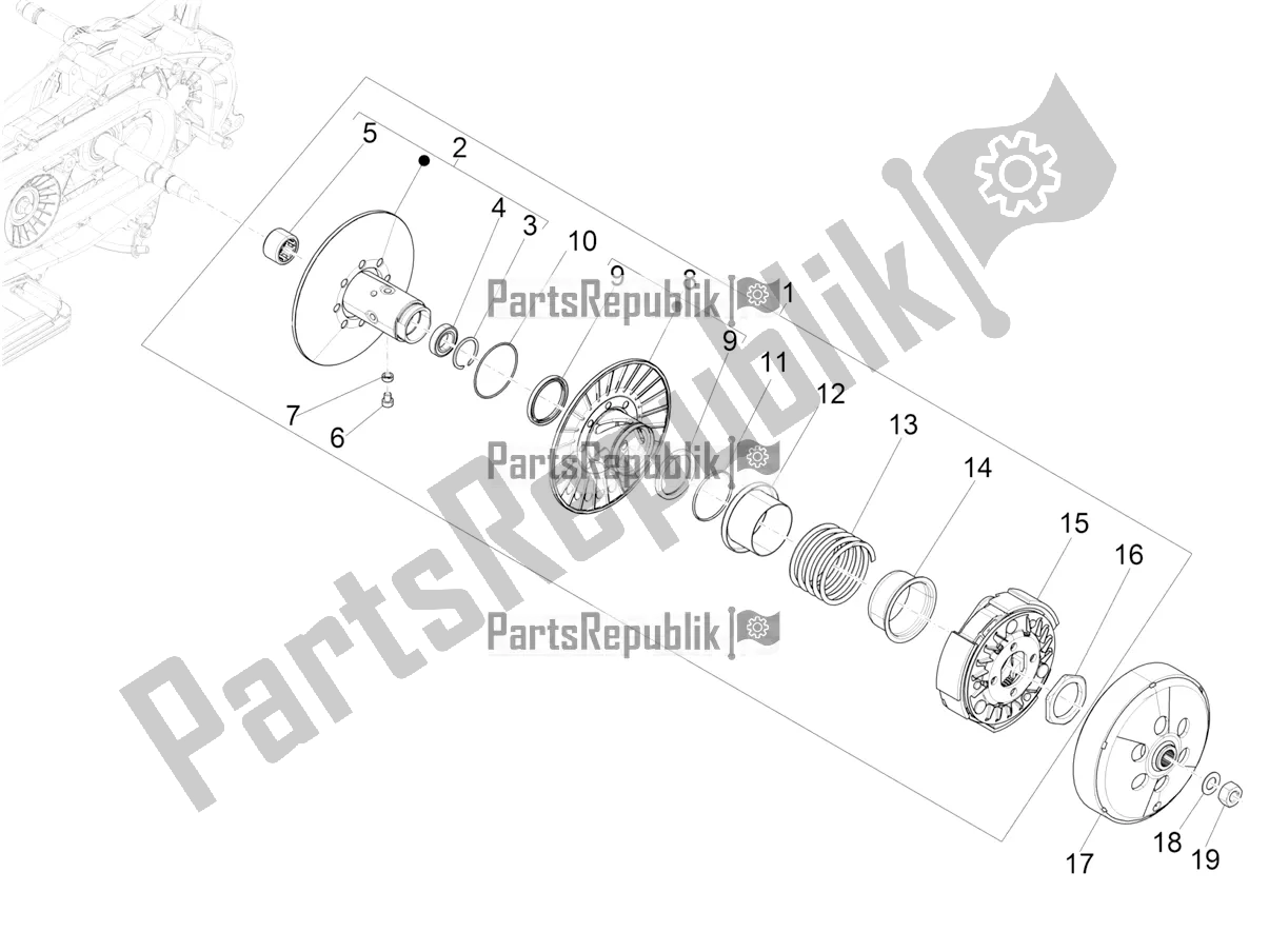 All parts for the Driven Pulley of the Vespa GTV 300 HPE SEI Giorni IE ABS E4 2020