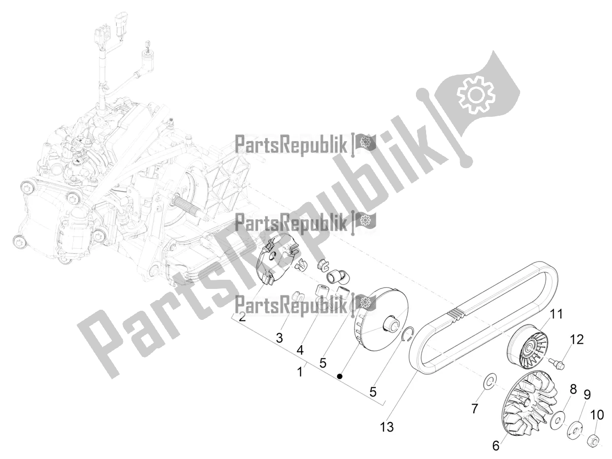 All parts for the Driving Pulley of the Vespa GTV 300 HPE SEI Giorni IE ABS E4 2020