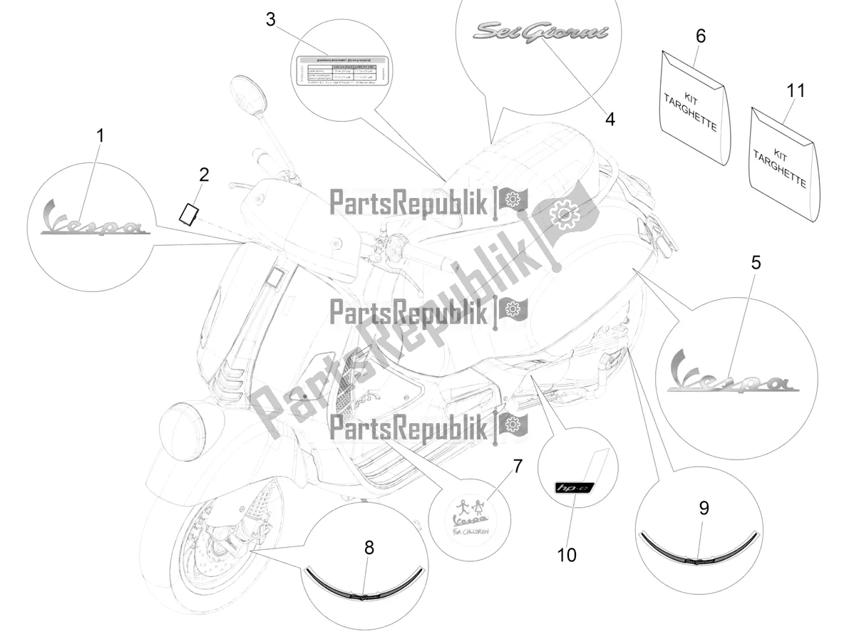 All parts for the Plates - Emblems of the Vespa GTV 300 HPE SEI Giorni IE ABS E4 2020