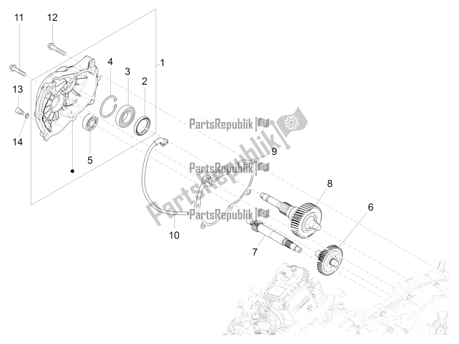 All parts for the Reduction Unit of the Vespa GTV 300 HPE SEI Giorni IE ABS E4 2020