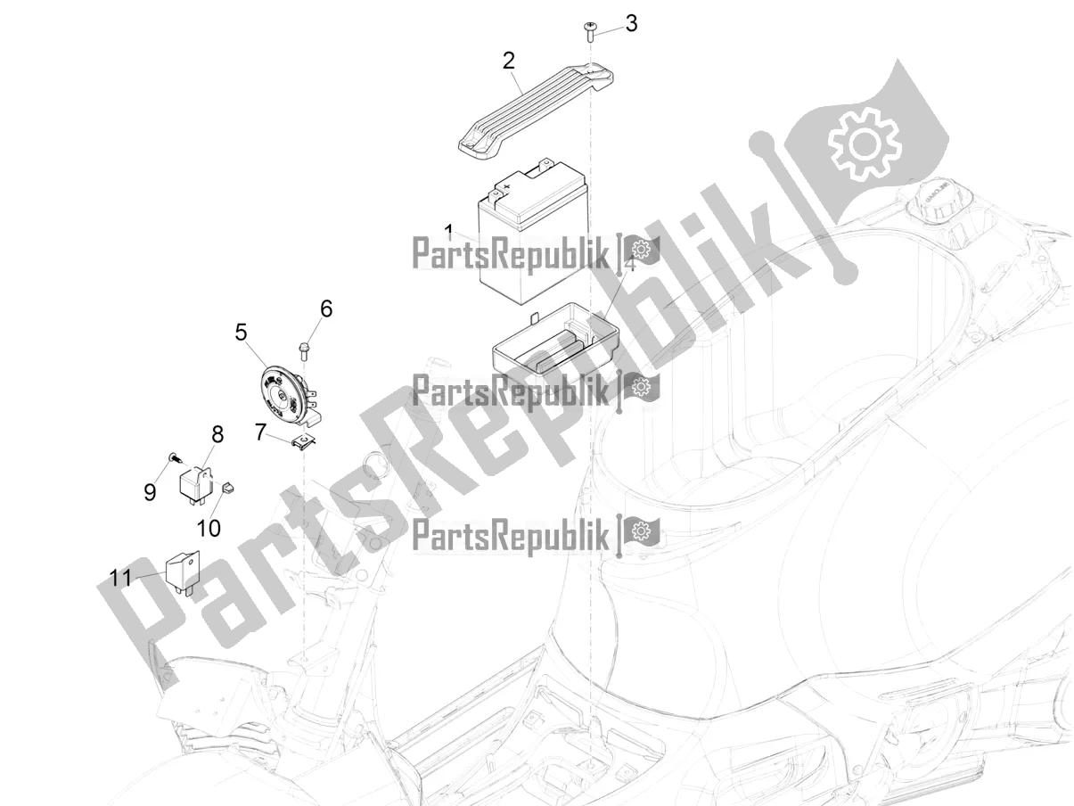 Toutes les pièces pour le Télécommandes - Batterie - Klaxon du Vespa GTV 300 HPE SEI Giorni IE ABS E4 2020