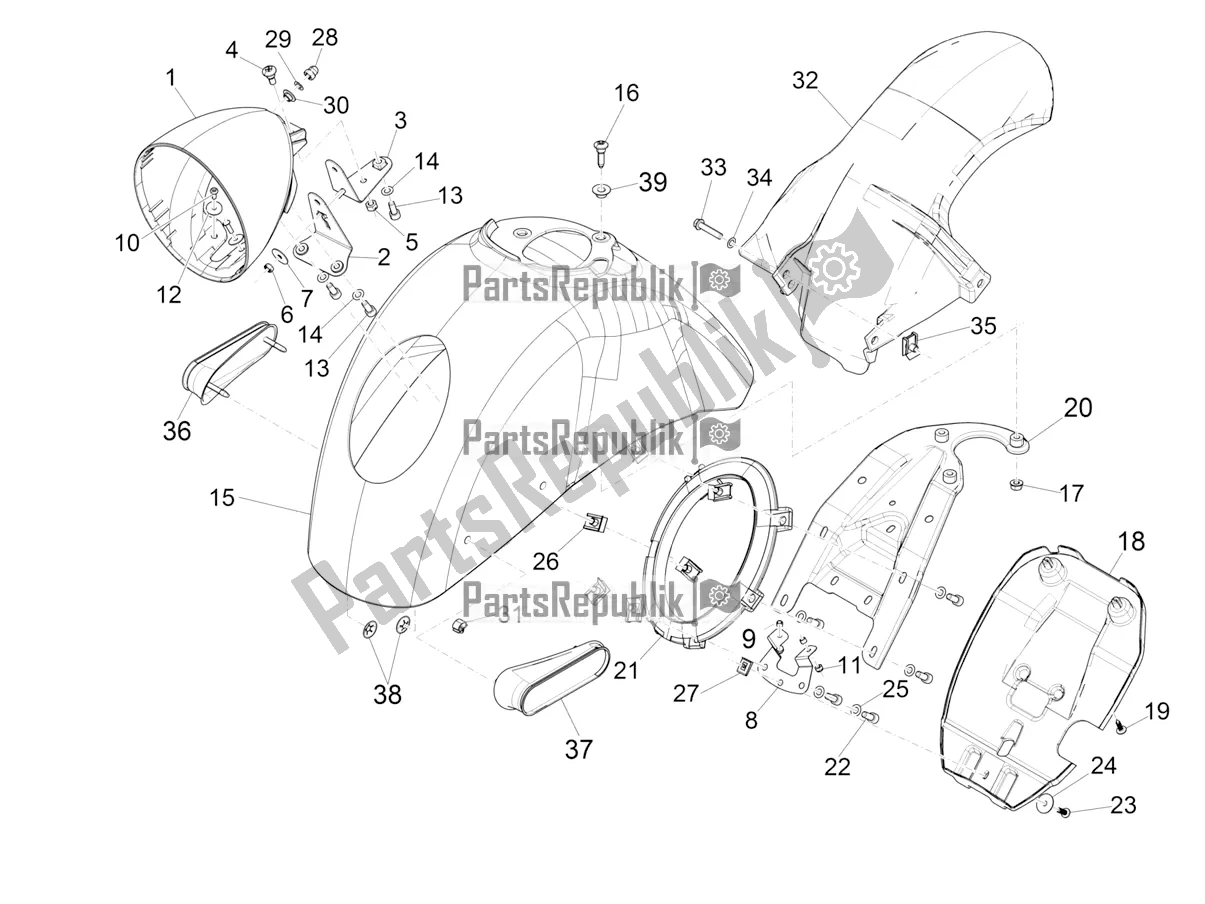 Todas as partes de Alojamento Da Roda - Guarda-lamas do Vespa GTV 300 HPE SEI Giorni IE ABS E4 2020