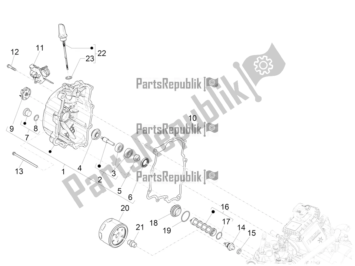 Tutte le parti per il Coperchio Magnete Volano - Filtro Olio del Vespa GTV 300 HPE SEI Giorni IE ABS E4 2021