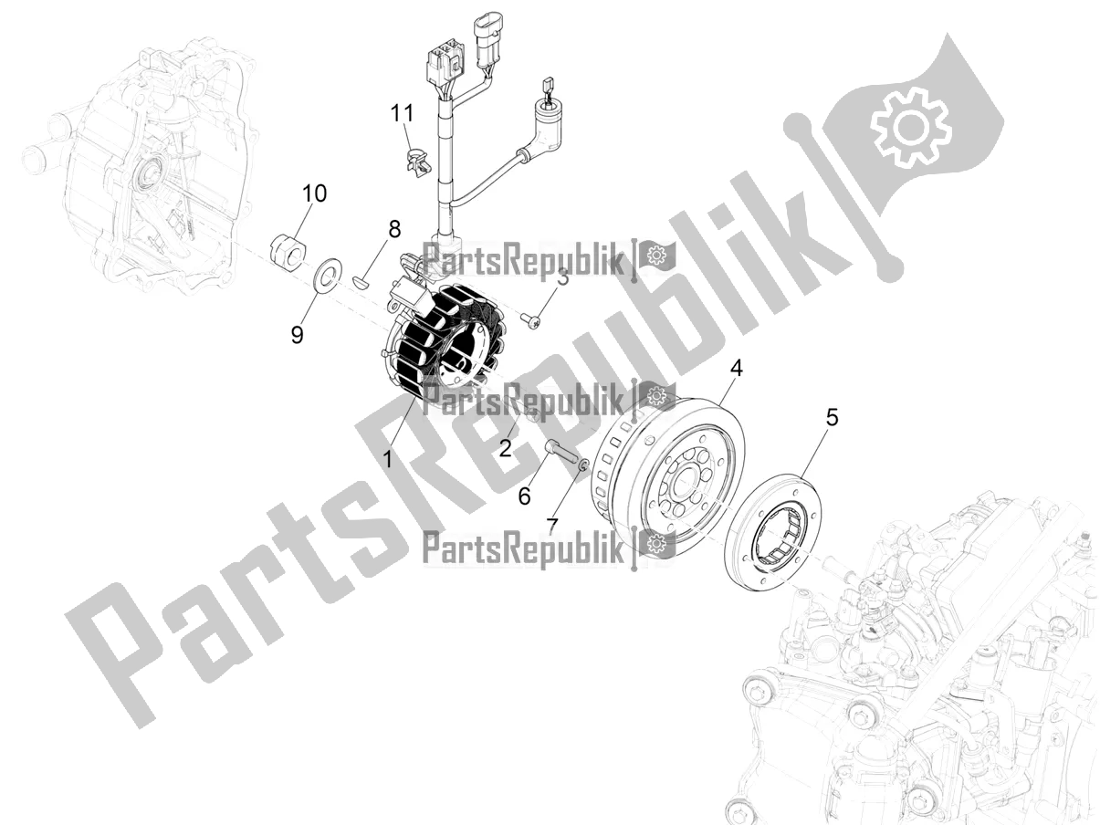 All parts for the Flywheel Magneto of the Vespa GTV 300 HPE SEI Giorni IE ABS E4 2021