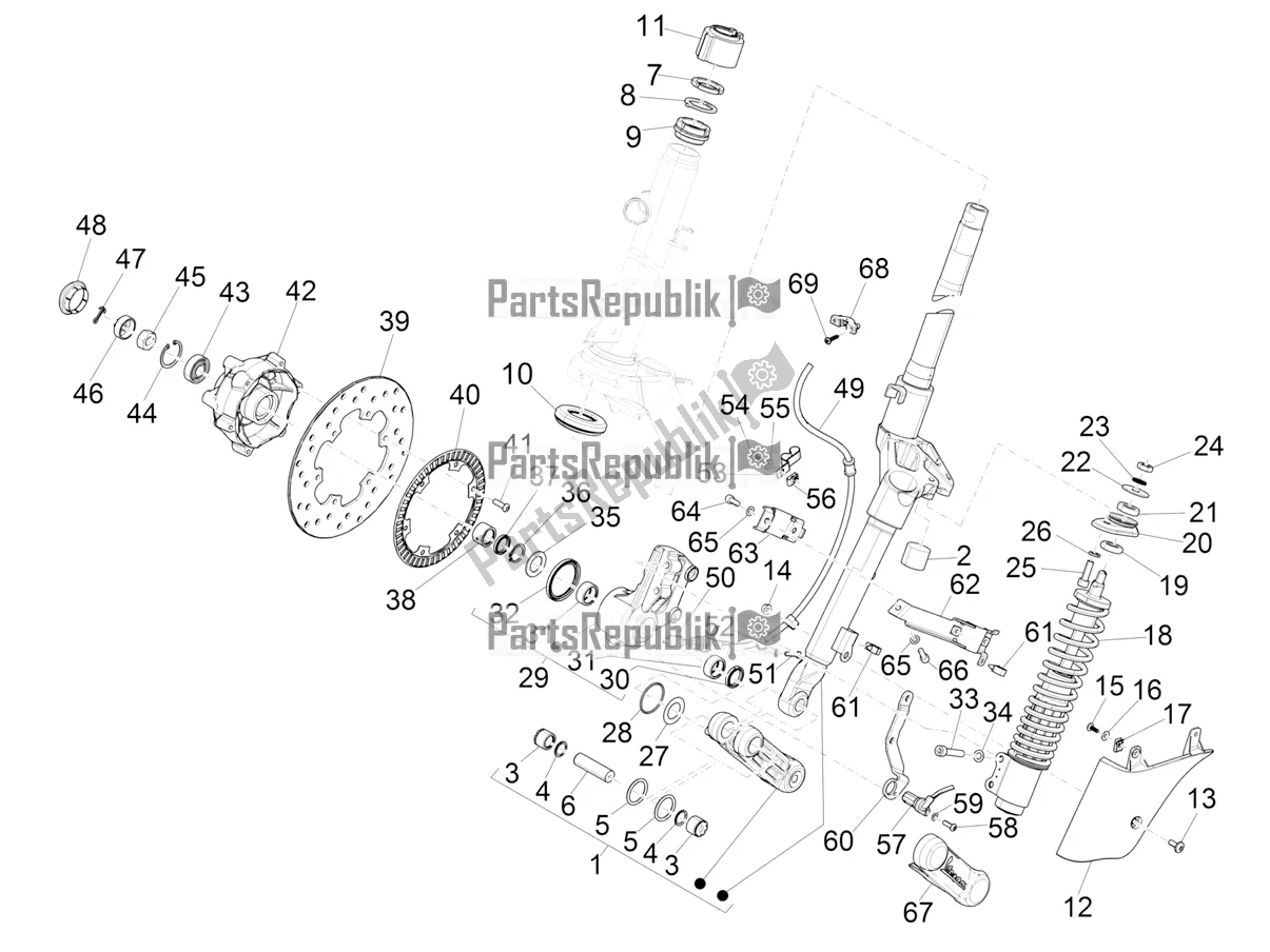 All parts for the Fork/steering Tube - Steering Bearing Unit of the Vespa GTV 300 HPE SEI Giorni IE ABS E4 2021