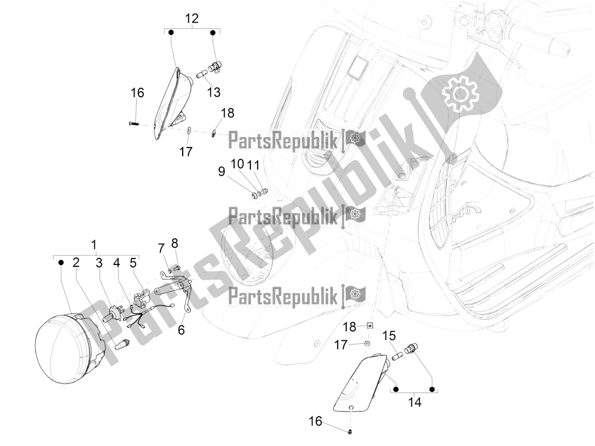 Tutte le parti per il Fari Anteriori - Indicatori Di Direzione del Vespa GTV 300 HPE SEI Giorni IE ABS E4 2021