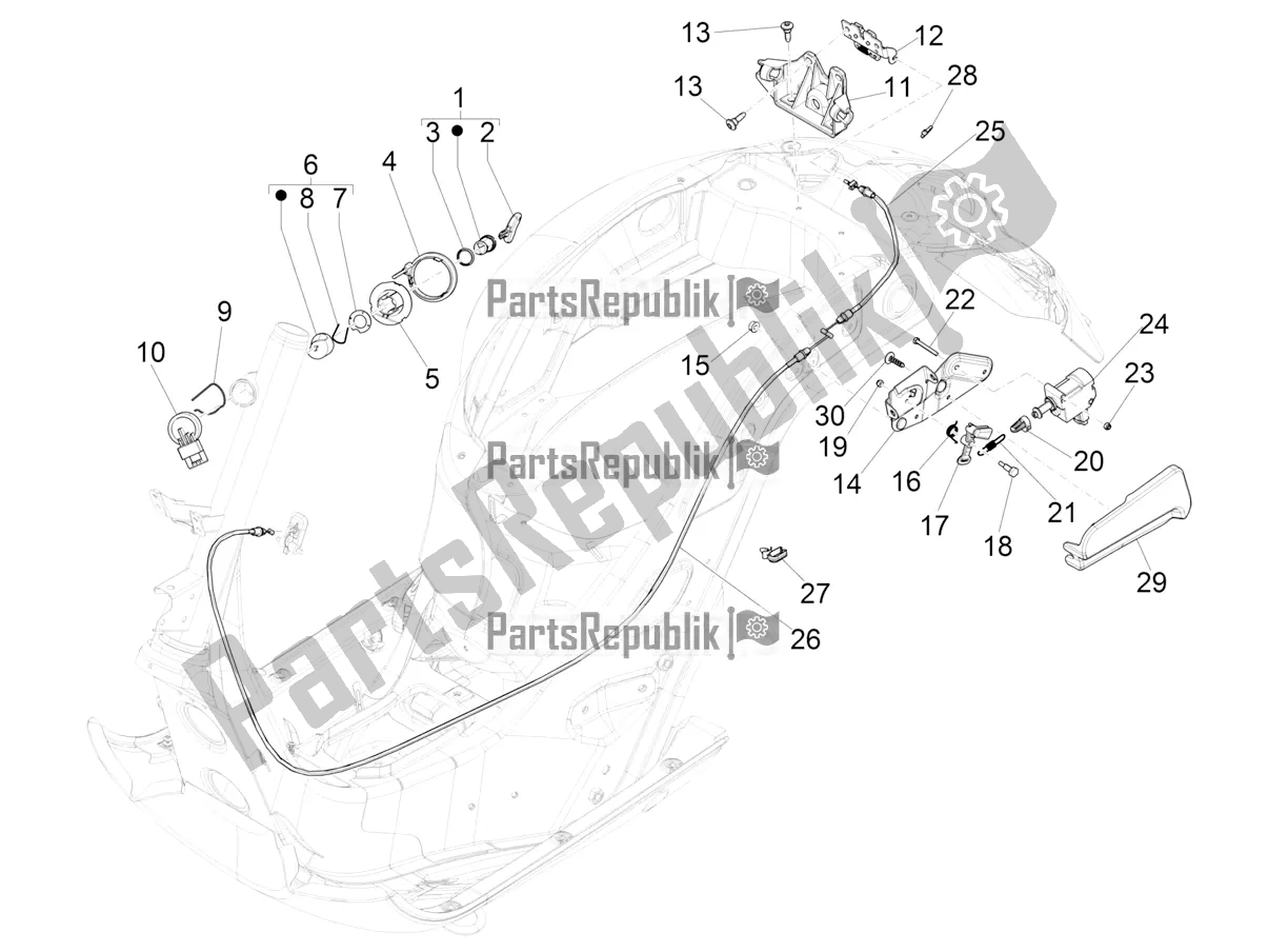 All parts for the Locks of the Vespa GTV 300 HPE SEI Giorni IE ABS E4 2021