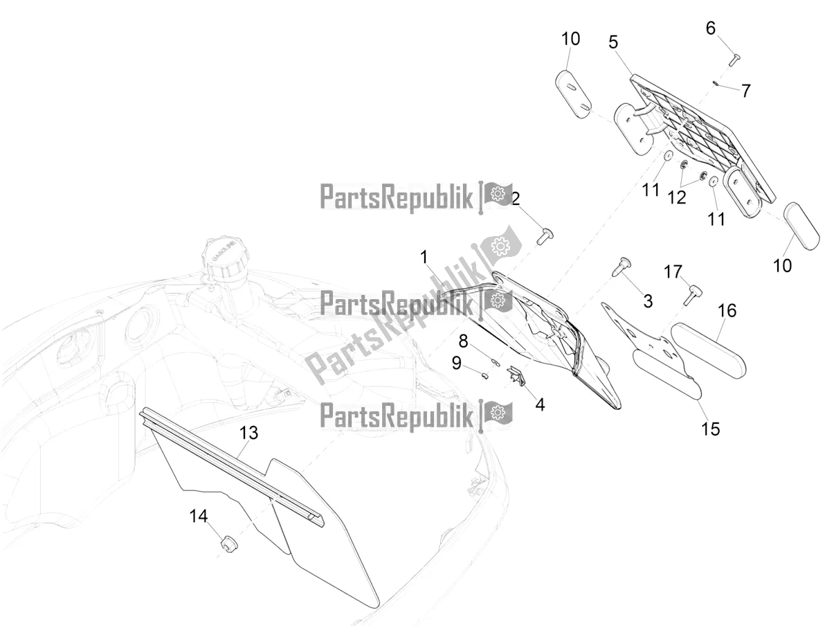 Tutte le parti per il Coperchio Posteriore - Paraspruzzi del Vespa GTV 300 HPE SEI Giorni IE ABS E4 2021