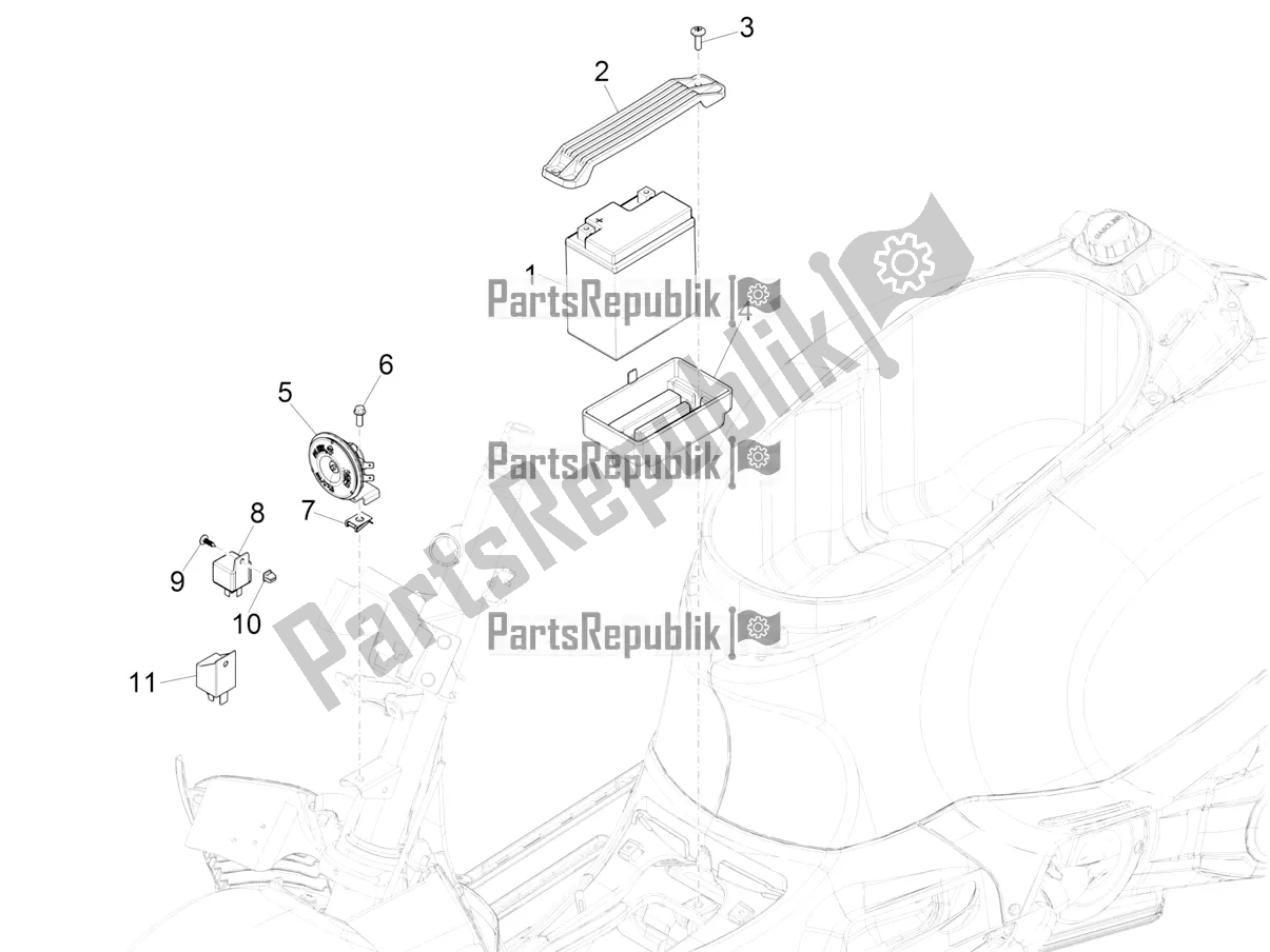 All parts for the Remote Control Switches - Battery - Horn of the Vespa GTV 300 HPE SEI Giorni IE ABS E4 2021