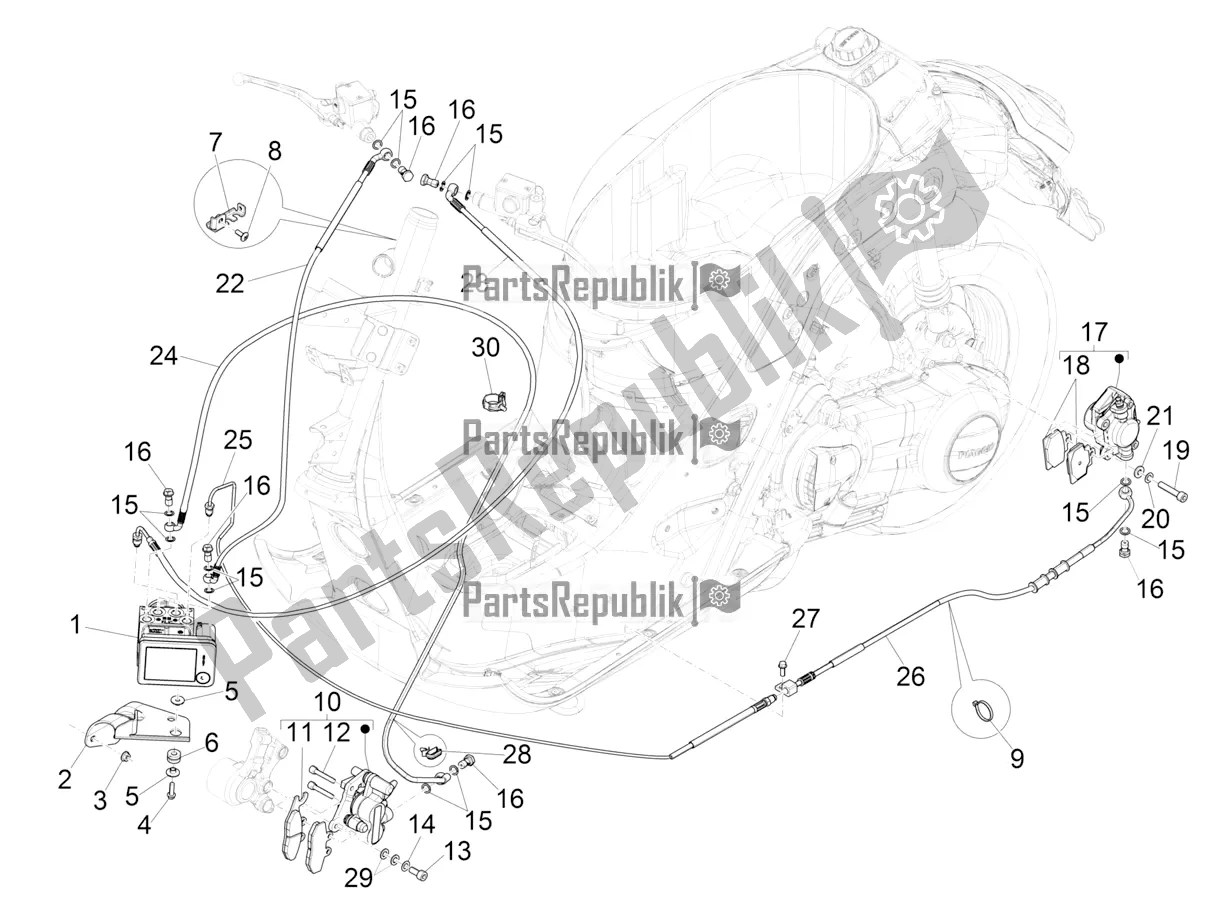 All parts for the Abs Brake System of the Vespa GTV 300 HPE SEI Giorni IE ABS E5 2020