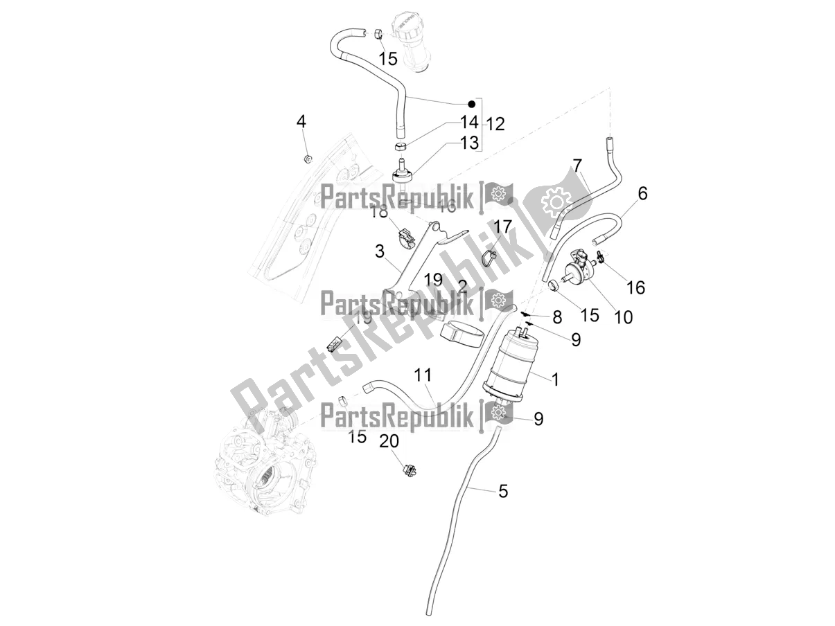 All parts for the Anti-percolation System of the Vespa GTV 300 HPE SEI Giorni IE ABS E5 2020