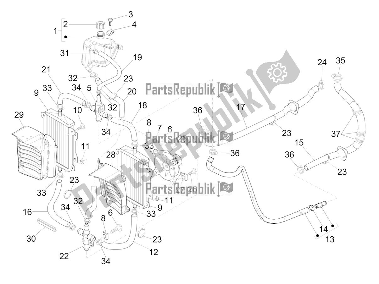 Tutte le parti per il Sistema Di Raffreddamento del Vespa GTV 300 HPE SEI Giorni IE ABS E5 2020
