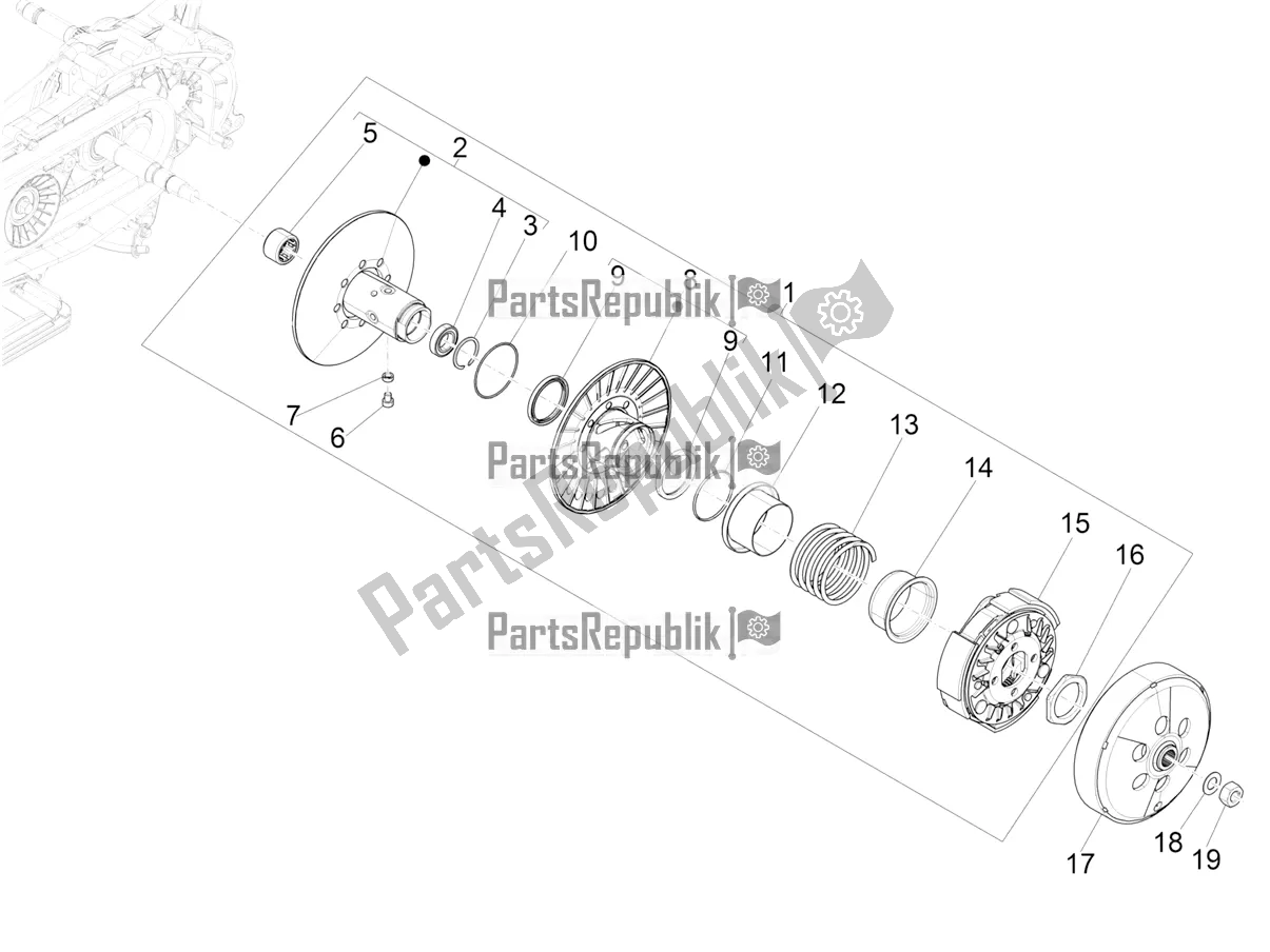 Tutte le parti per il Puleggia Condotta del Vespa GTV 300 HPE SEI Giorni IE ABS E5 2020