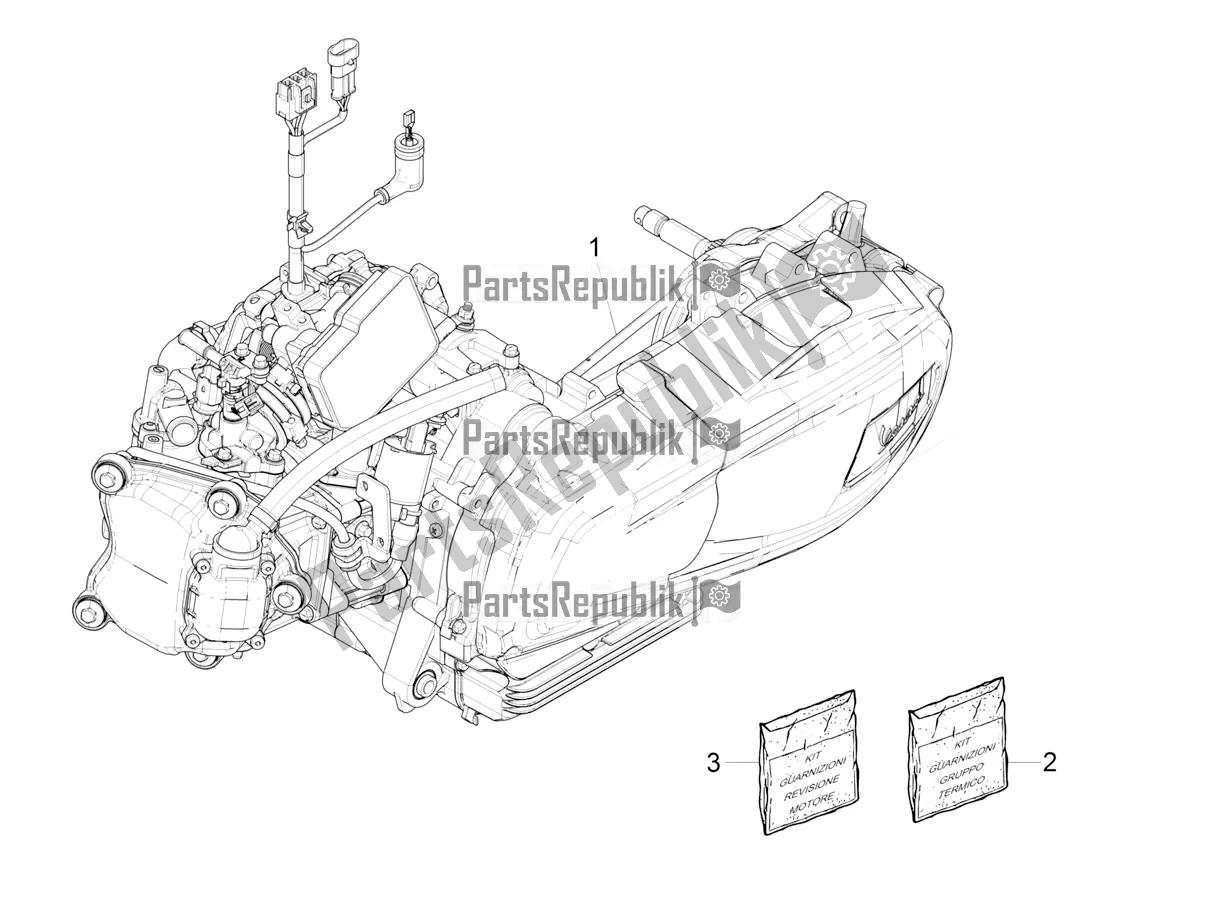 All parts for the Engine, Assembly of the Vespa GTV 300 HPE SEI Giorni IE ABS E5 2020