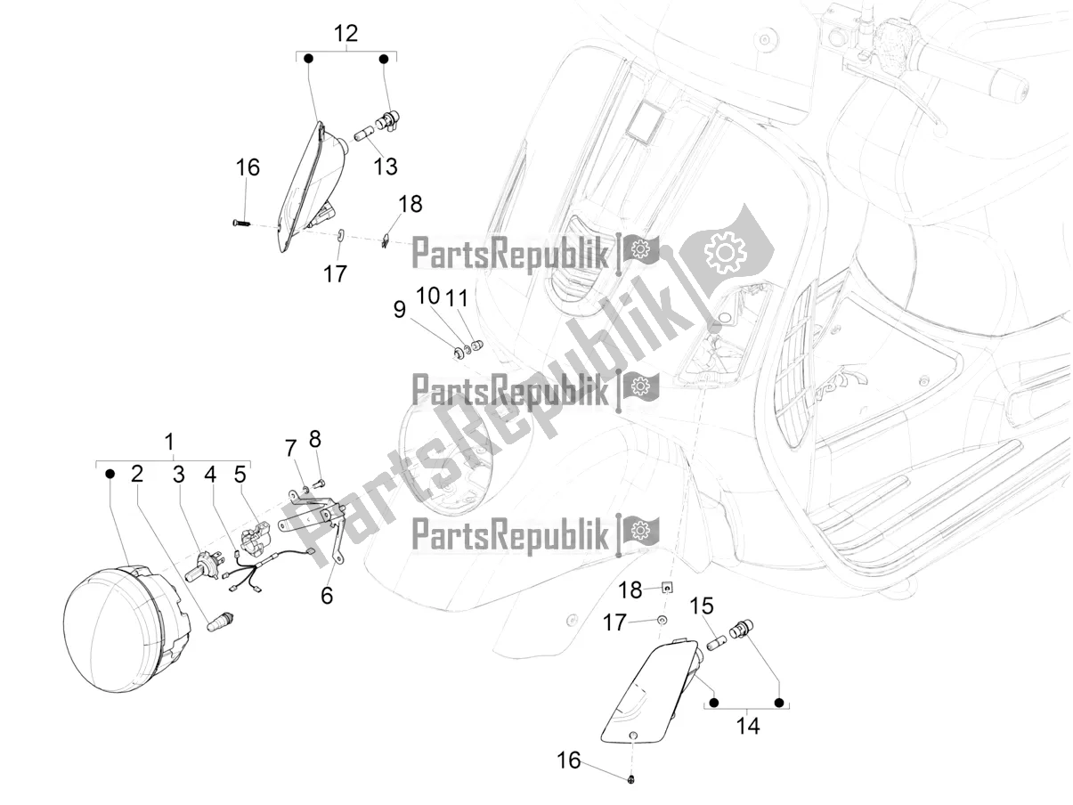 Toutes les pièces pour le Phares Avant - Clignotants du Vespa GTV 300 HPE SEI Giorni IE ABS E5 2020