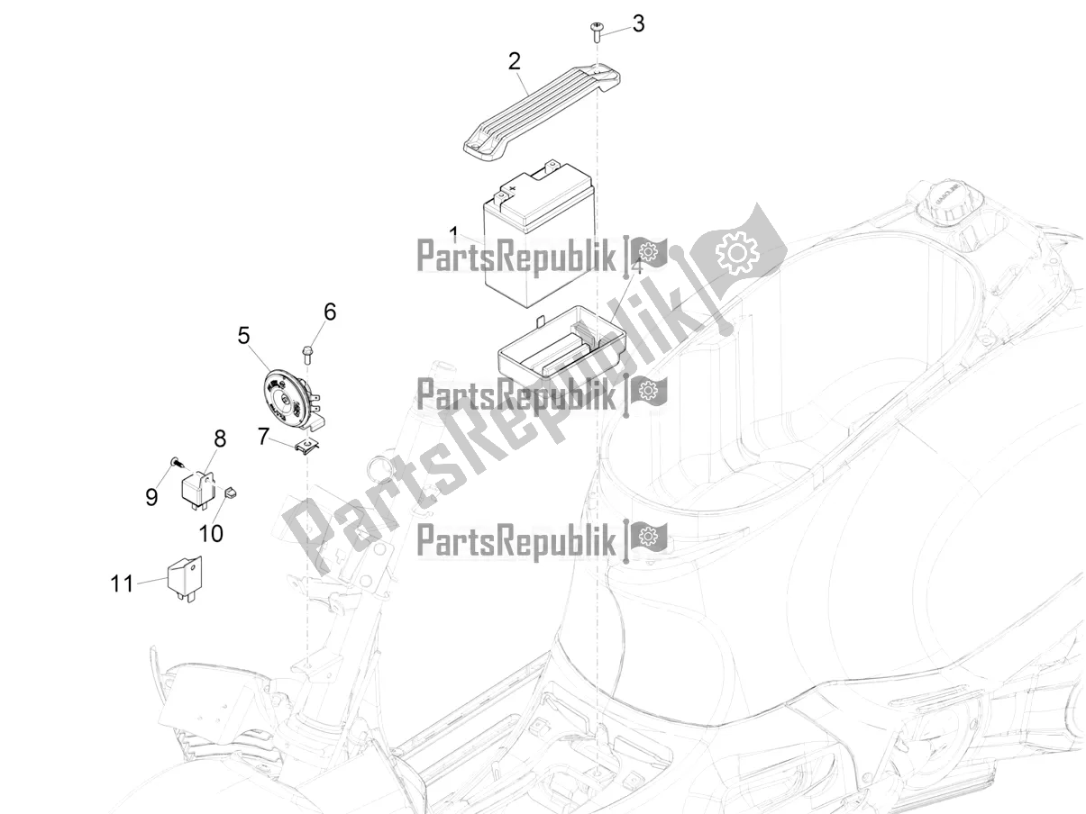 All parts for the Remote Control Switches - Battery - Horn of the Vespa GTV 300 HPE SEI Giorni IE ABS E5 2020