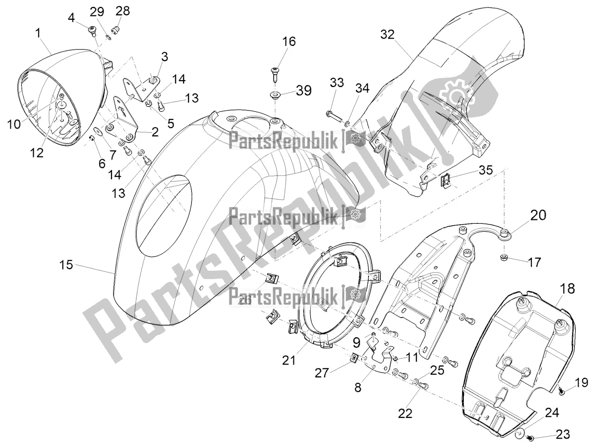 Alle onderdelen voor de Wielkast - Spatbord van de Vespa GTV 300 HPE SEI Giorni IE ABS E5 2020