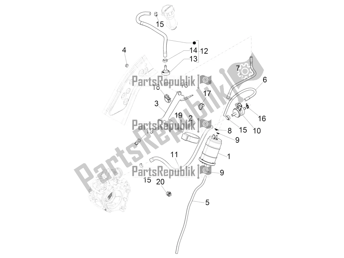 Toutes les pièces pour le Système Anti-percolation du Vespa GTV 300 HPE SEI Giorni IE ABS E5 2021