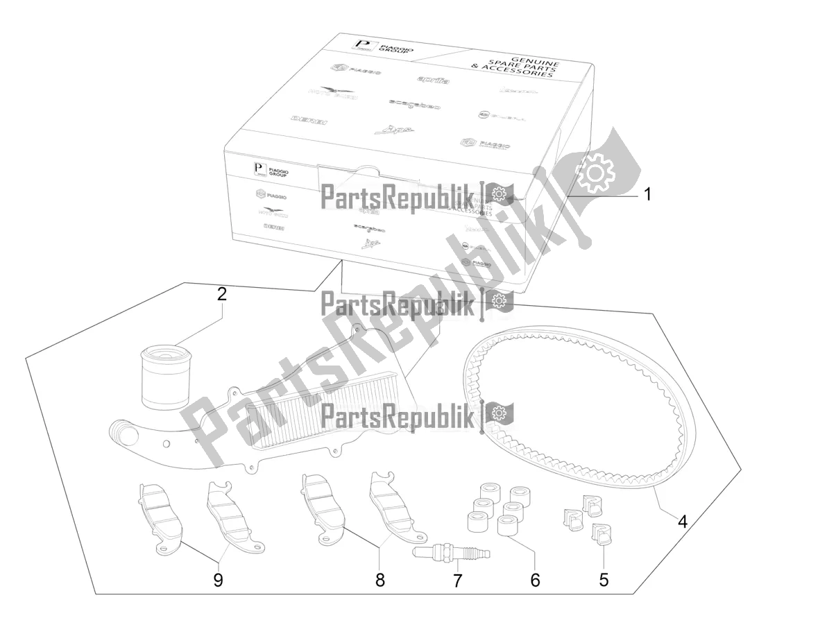 All parts for the Complete Wear And Maintenance Kit of the Vespa GTV 300 HPE SEI Giorni IE ABS E5 2021