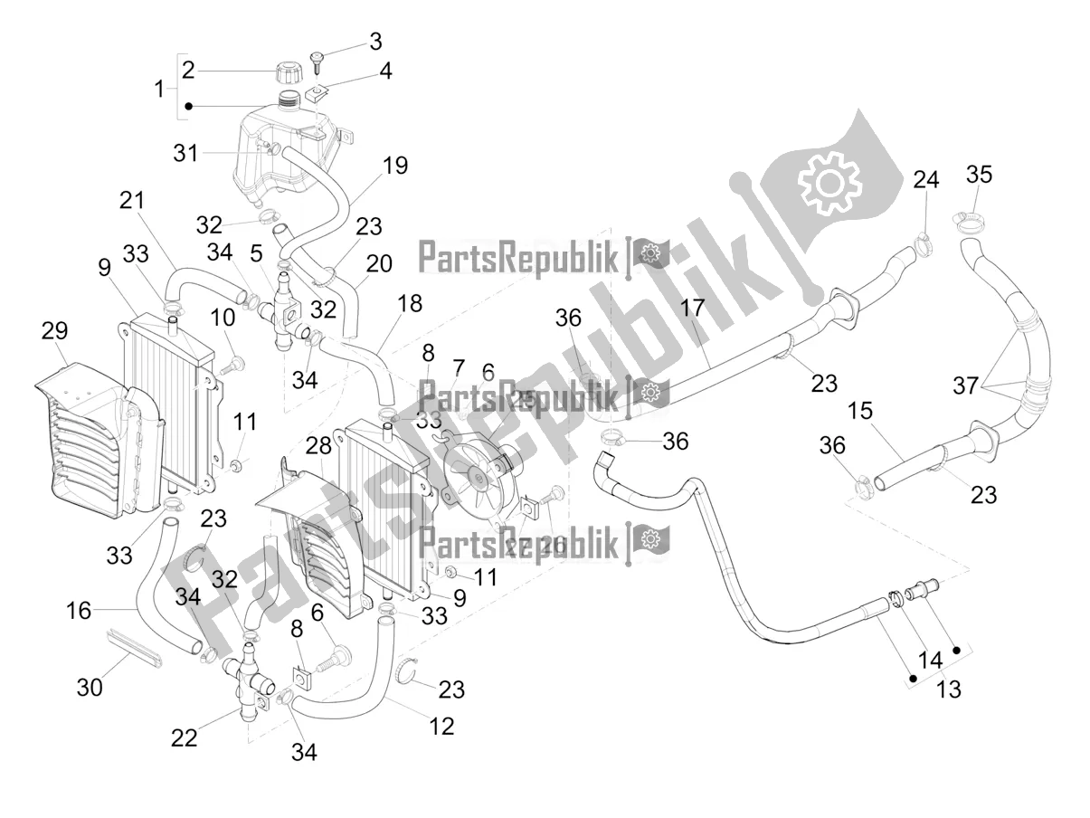 All parts for the Cooling System of the Vespa GTV 300 HPE SEI Giorni IE ABS E5 2021