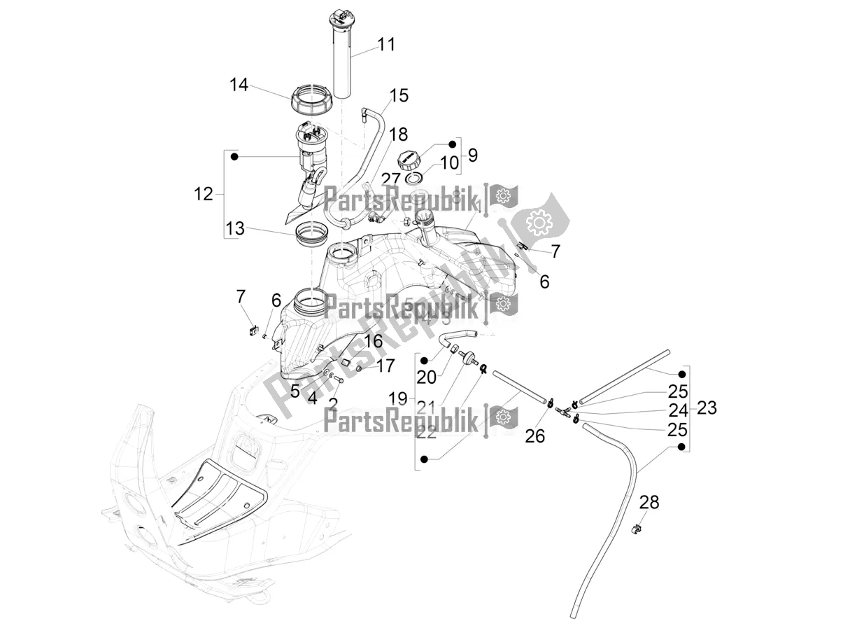 All parts for the Fuel Tank of the Vespa GTV 300 HPE SEI Giorni IE ABS E5 2021