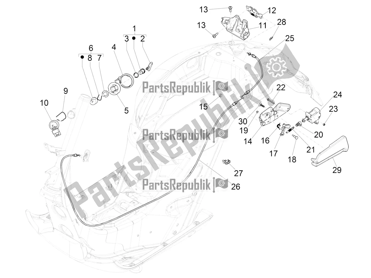 Tutte le parti per il Serrature del Vespa GTV 300 HPE SEI Giorni IE ABS E5 2021